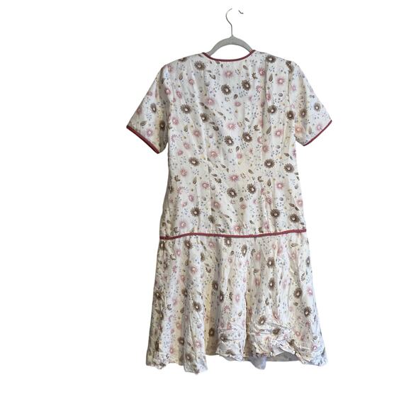 Vintage White Purple Floral Drop Waist Knee Length Kimono Silk Dress Size Medium - Picture 3 of 16